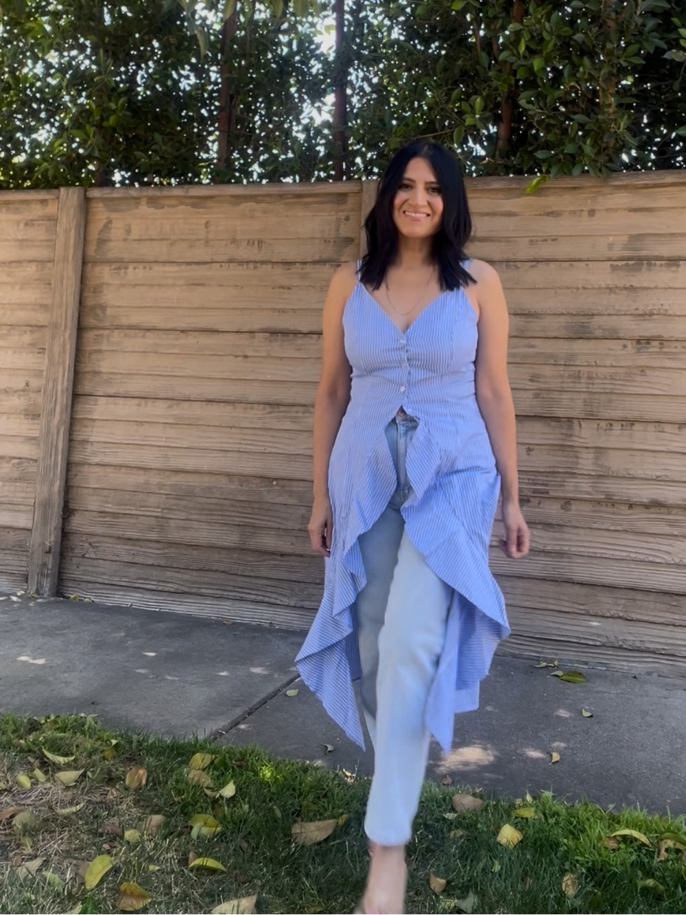 Blue Striped Spaghetti Strap Dress